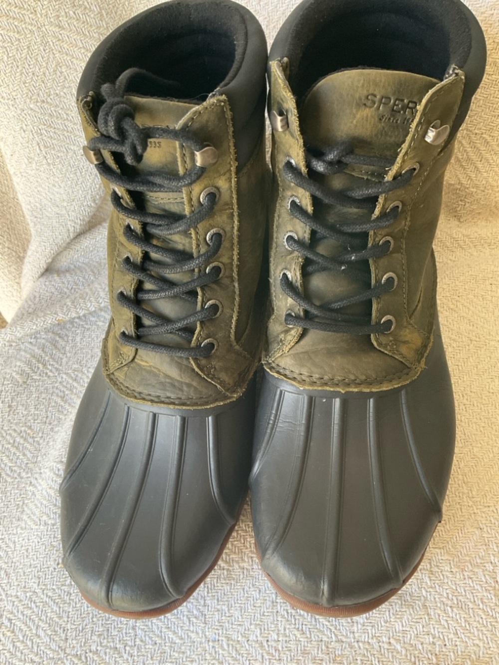 Sperry Olive and Black Waterproof Duck Boots